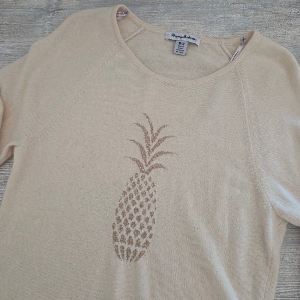 Tommy Bahama Sweater Cream Pineapple Wool Cashmere Blend Womens Medium